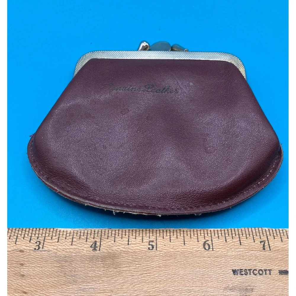 Coin Purse Women Small Brown Genuine Leather Double Kiss Lock Clasp